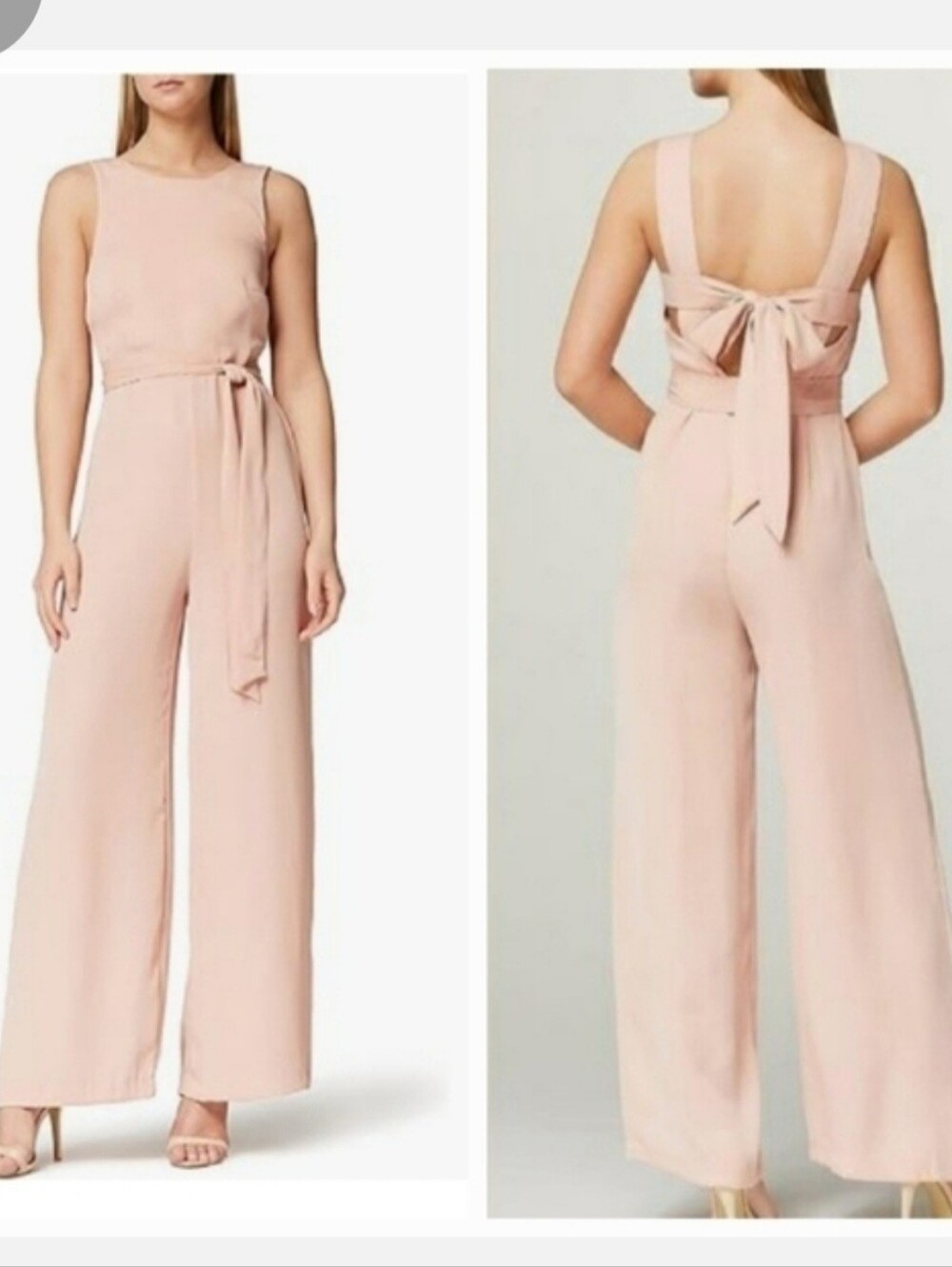 Blush Pink Sleeveless Wide-Leg Jumpsuit with Back Tie Sz S